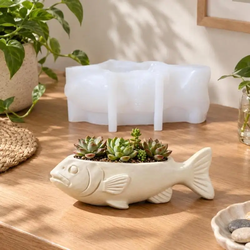 Flexible Sea Bass Flowerpot Mould with Head, Tail, and Body Relief, Repeat-Use Craft Tool for Decorative Projects with 37JD