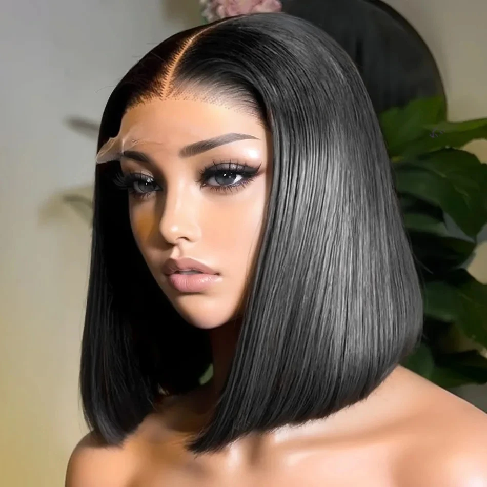 

Парик-боб из натуральных волос с плотностью 250%, прямой, короткий, с HD-кружевом 13x4, фронтальный парик 13x6, предварительно выщипанный, безклеевой, 4x4, 5x5