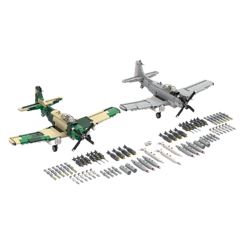 WW2 Military Building Block Fighter A-1D Skyraider Attack Aircraft Model DIY Plane  Collection Assembly Kit Bricks Toys Kid Gift