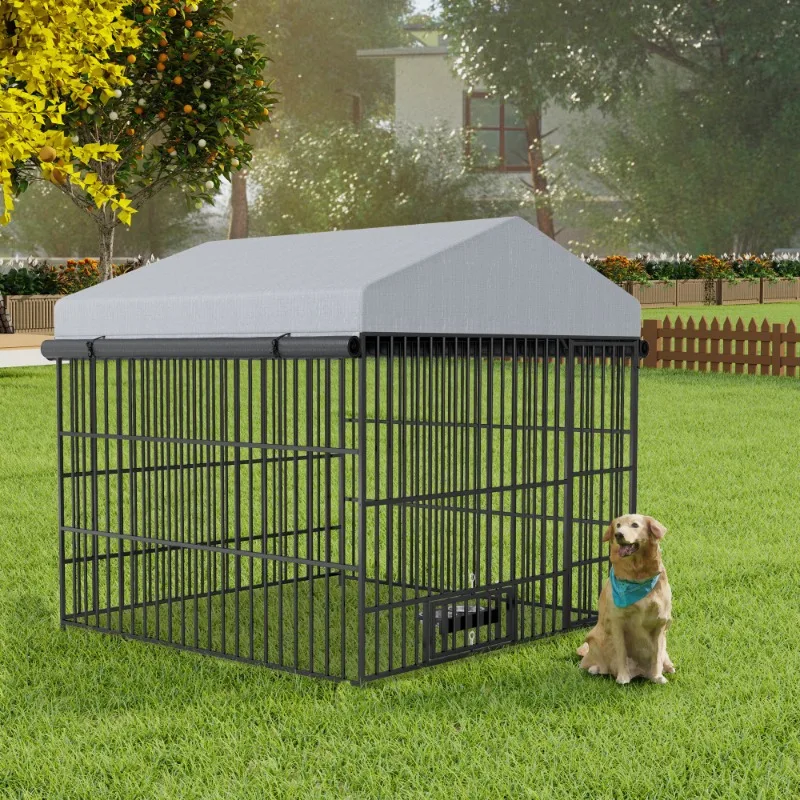 Large Dog Kennel Outdoor Pet Pens Dogs Run Enclosure Animal Hutch Metal Coop Fence with Roof Cover(6.6'L x 6.6'W x 6.4'H)