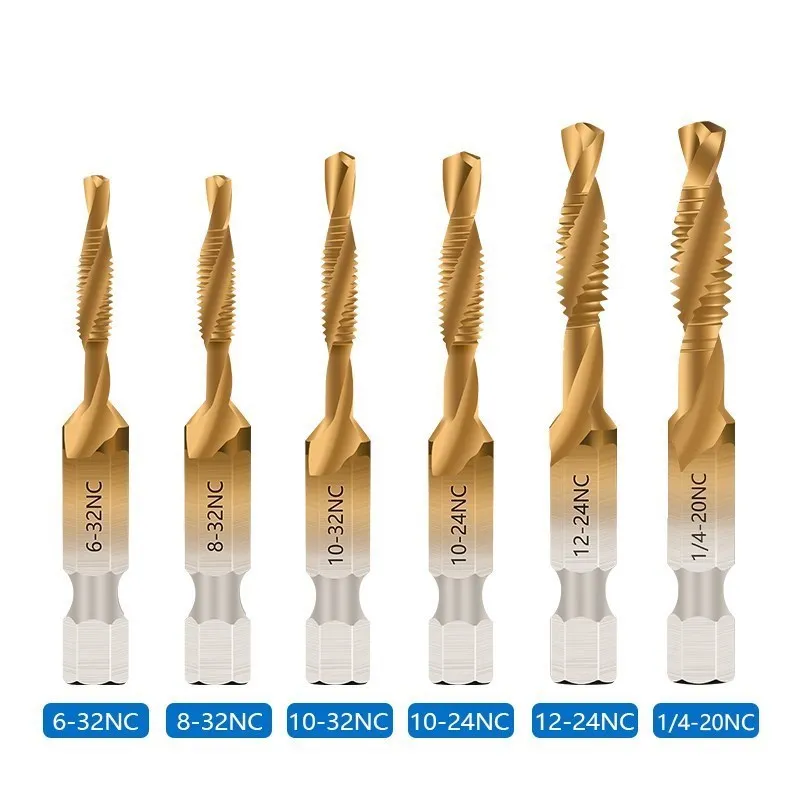 Screw Tap 1/4 Hex Shank HSS Composite Tap 6/32-12/24 NC Thread Tap Drill Bit Hand Tools