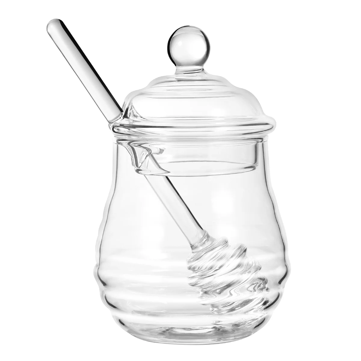 

WINOMO 300ml Glass Honey Pot Clear Jam Jar Set with Dipper and Lid for Home Kitchen Use clear honey pot