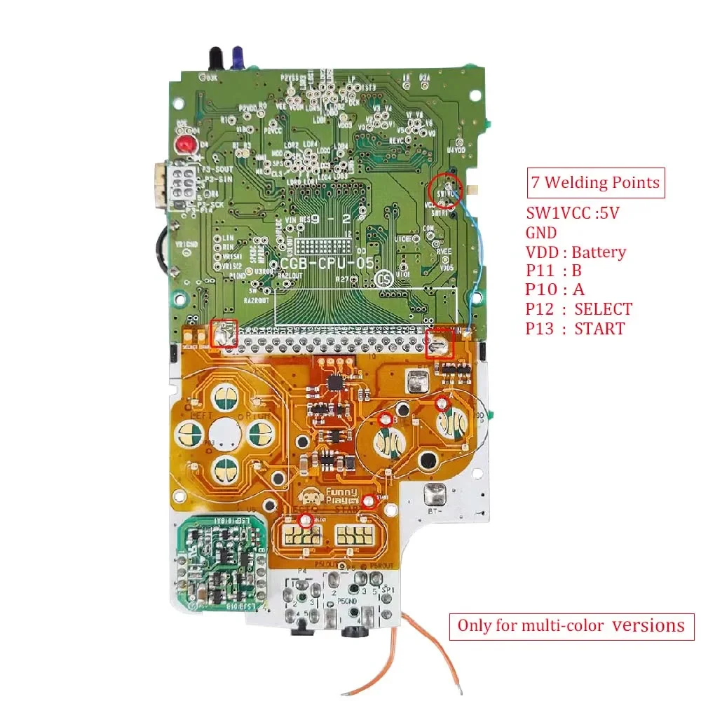 Kit di luci a bottone a LED di ricambio per GameBoy Color LED Light Ribbon Board Kit di modifica del colore della luce del pulsante fai da te per GBC