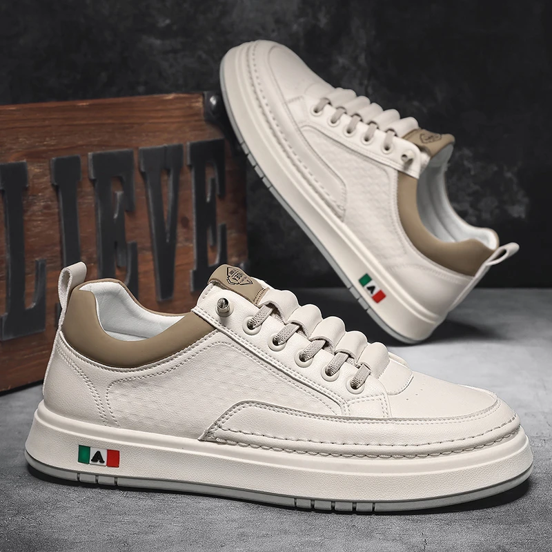 

Designer Brand Men's Leather Casual Shoes Thick Soled Wear-resistant Oxford Shoes Beige Men's Sports Shoes Zapatillas Hombre