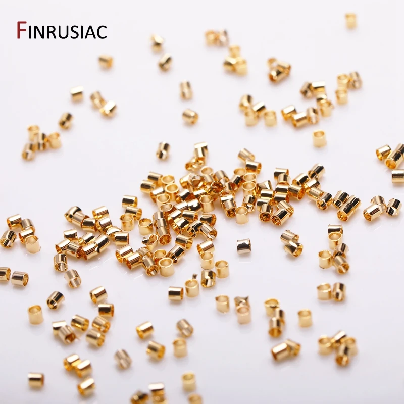 100pcs/lot 2mm 18K Gold Plated Positioning Brass Tubes Crimp Beads For DIY Jewelry Making Supplies Accessories Wholesale