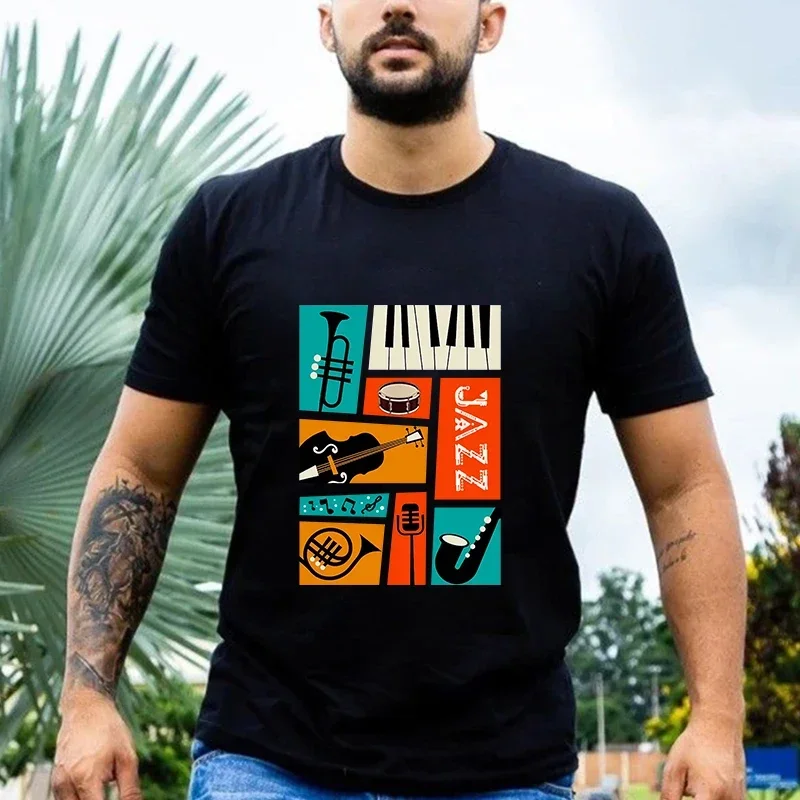 Jazz Snare Piano Music Band T Shirt Musician Saxophone Trumpet Musical Instrument Funny Tee for Men Women Casual Streetwear Tops