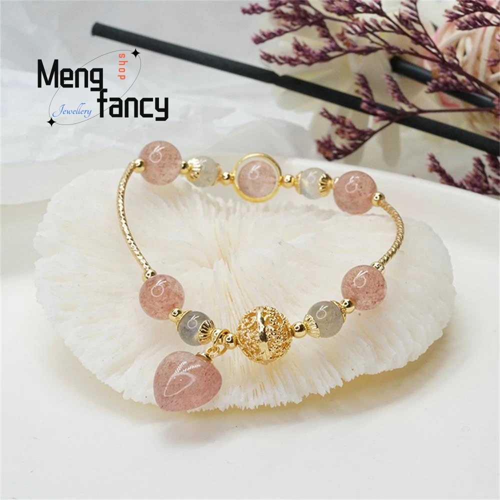 Natural New Strawberry Crystal Bracelet Female Ancient Style Gray Moonlight Peach Blossom Girlfriends Gift Hand Fashion Jewelry