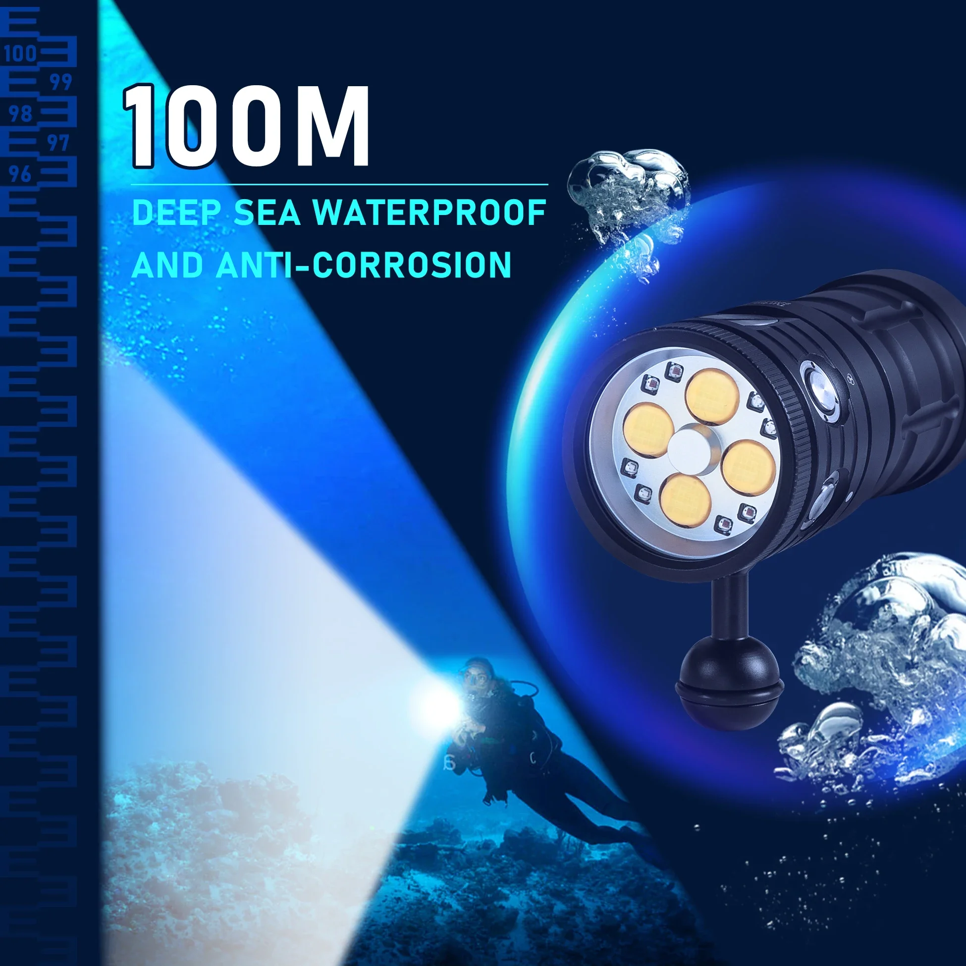 11000 Lumen Diving Light Type-C rechargeable diving flashlight Suitable for underwater diving adventures