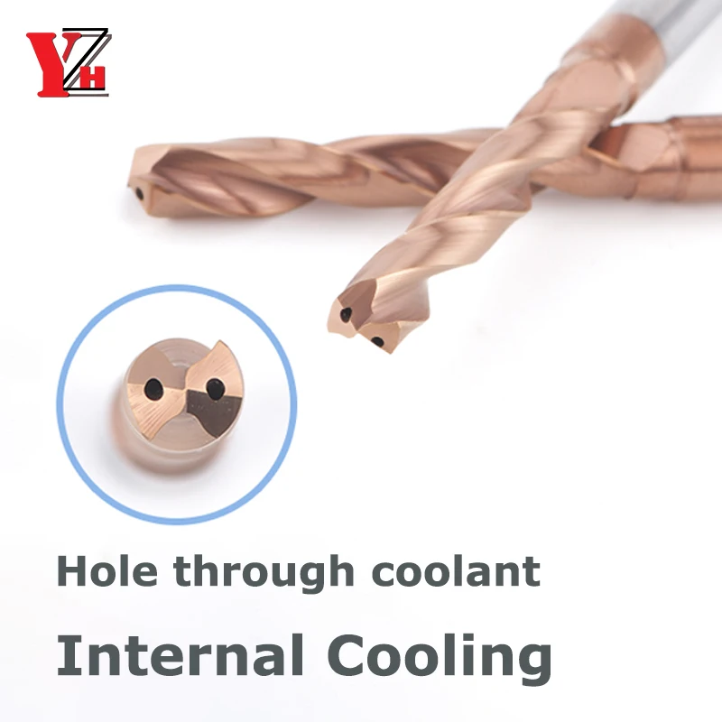 YZH 3D HRC65 Carbide Twist Drill Diameter D3.3-D25 With Internal Cooling Hole Coated CNC For Hard Metal Drilling