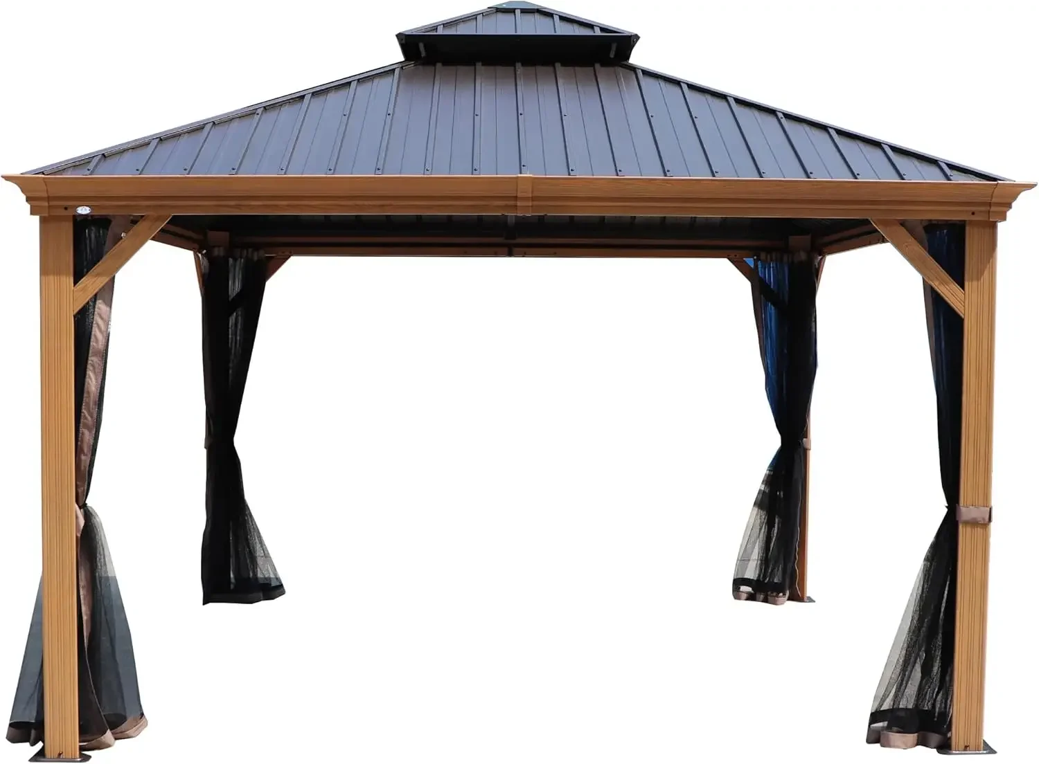 12’x12’ Hardtop Gazebo, Outdoor Permanent Metal Pavilion with Netting for Patio, Deck and Lawn (12ft x 12ft)