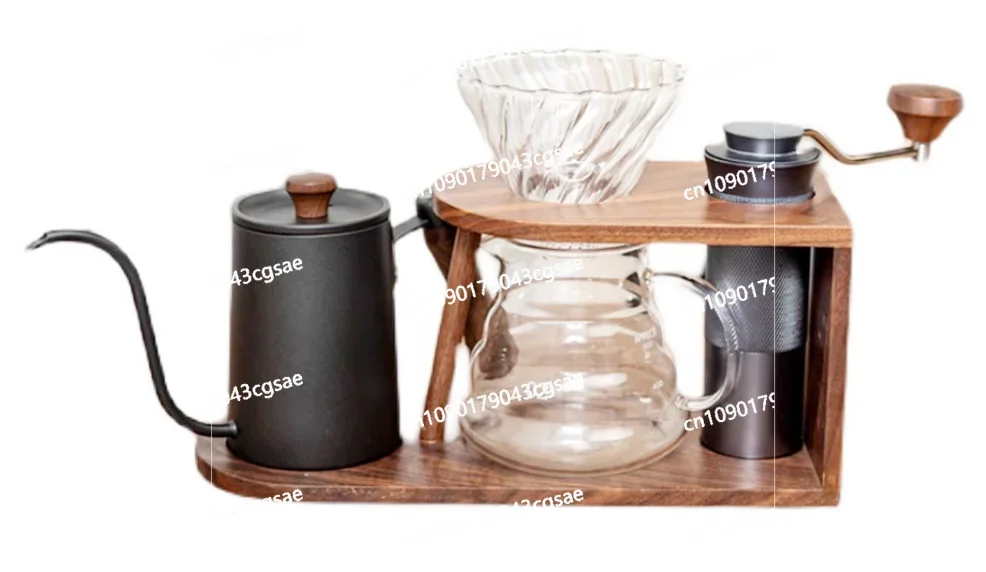 Hand Brewed Coffee Pot Sharing Pot Drip Filter Cup Appliance Set Portable Home Acacia Wooden Frame Coffee Set