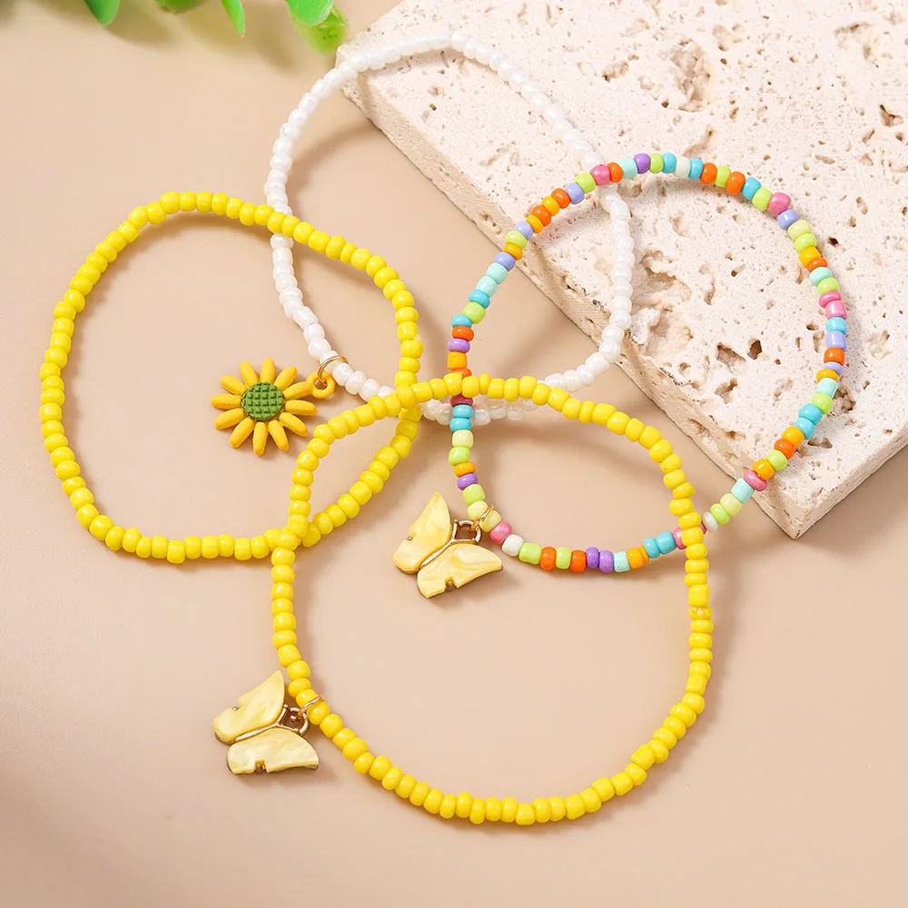 Aihua 4 قطعة/المجموعة الفتيات لطيف فراشة ديزي زهرة البذور مطرز سوار اليدوية الاطفال في سن المراهقة الصداقة أفضل صديق هدية طقم مجوهرات