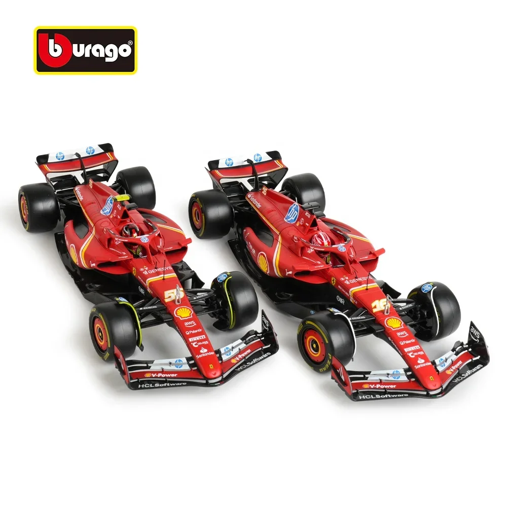 2024 Bburago Miniature Car 1/43 SF24 Model #16#55 Alloy Diecast Racing Car Metal Formula One Ferrari F1 Vehicle Toys with Helmet