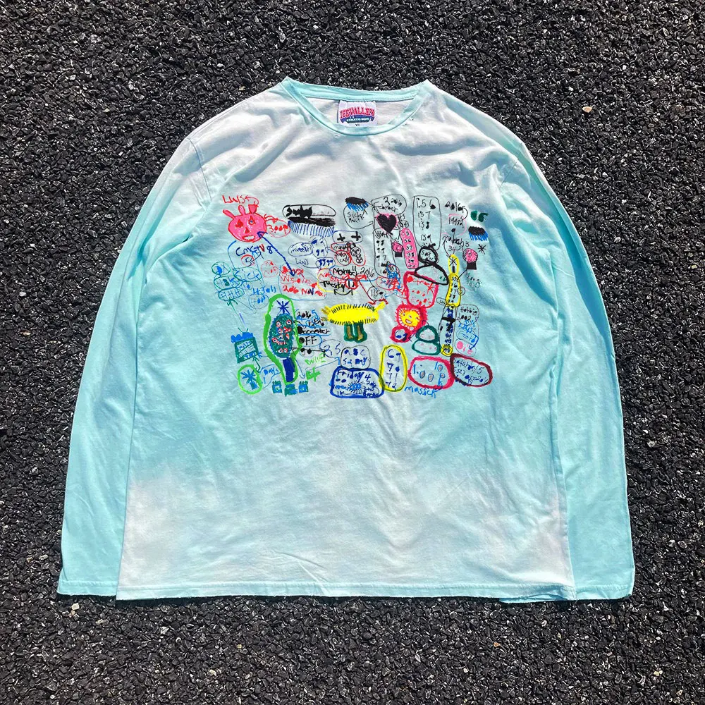 Artist Graffiti Long Sleeve T-Shirt Versatile Early Autumn Fashionable Casual Wearable Art Studio Wang Workwear