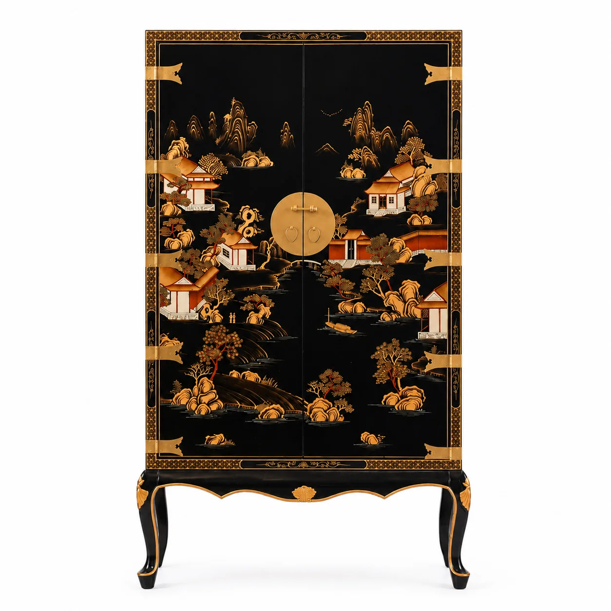 CX new Chinese retro hand-painted gold-painted lacquer, high foot, meal side, storage, decoration, wardrobe