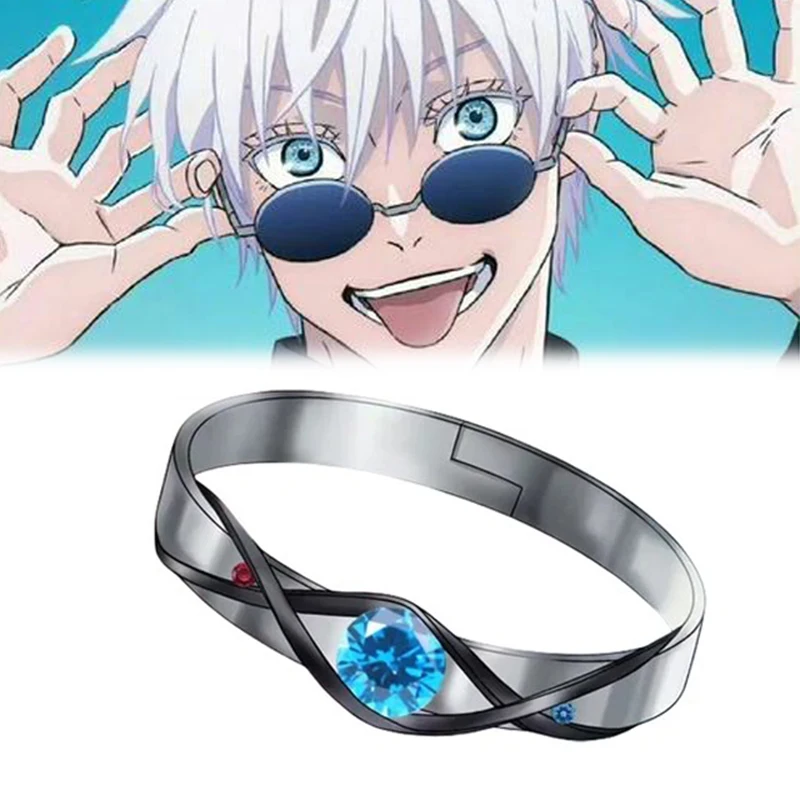 Anime Jujutsu Kaisen Satoru Gojo Cosplay Rings Unisex Adjustable Opening Blue Eye Zircon Ring Jewelry Accessories Gifts Props