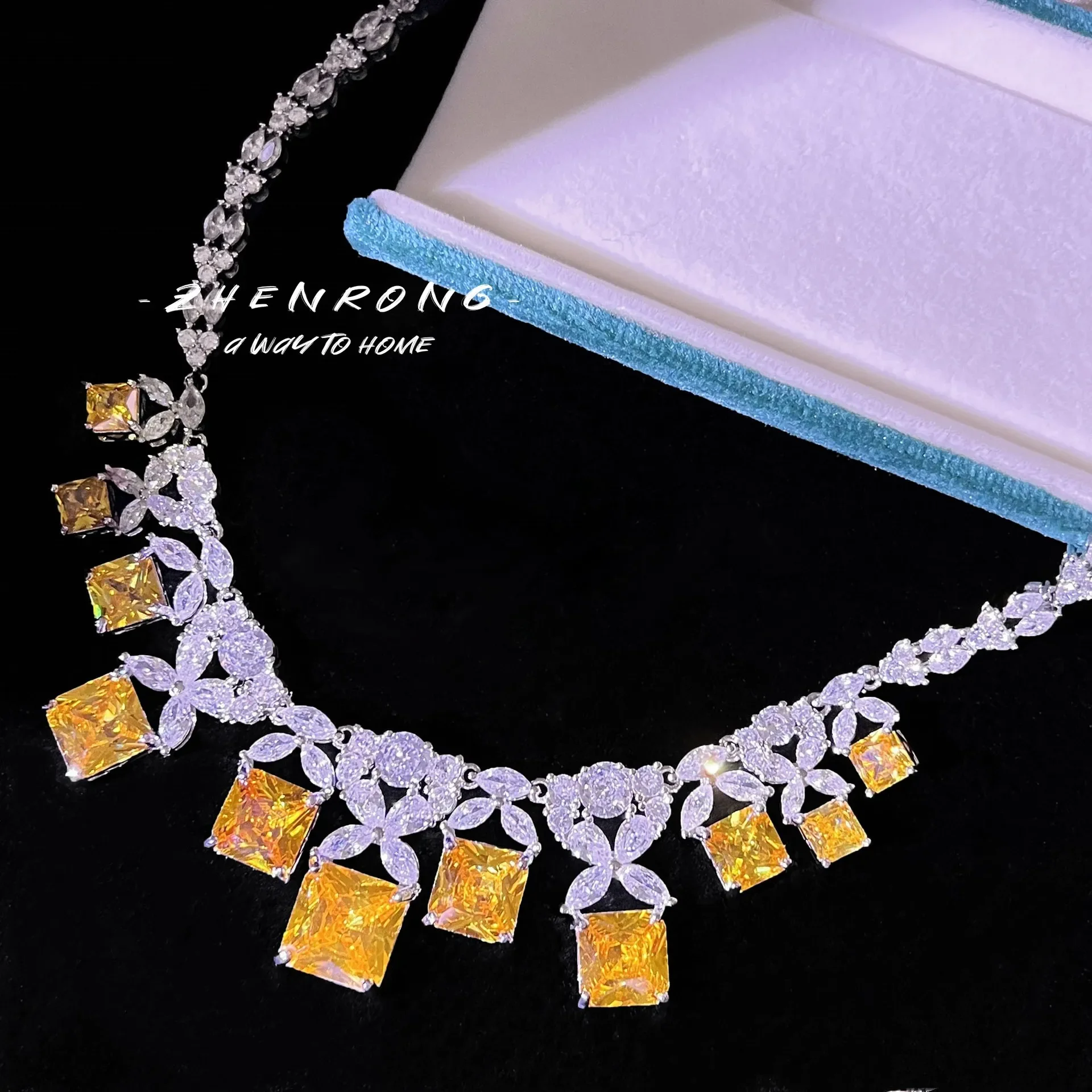 S925 Sterling Silber Halskette Luxus Diamant Abendhalskette Set Kette für Damen – Detail 3