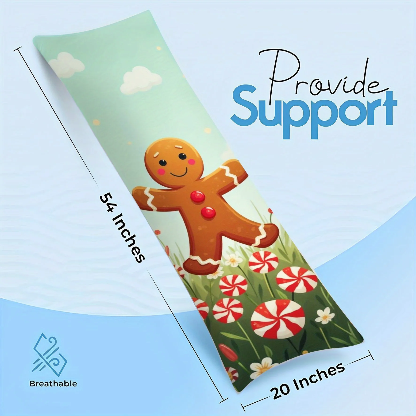 Delightful Gingerbread Man Complete Body - Super Soft Plush Hugging Pillow Featuring Charming Icing Design, Lovely Candy Cane Bl