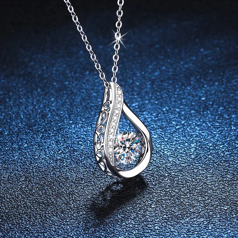 100% 1 Carat Moissanite Pendant Necklace for Women Party 925 Sterling Silver Diamond Neck Chain Necklaces Fine Jewelry Gift