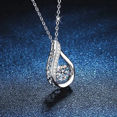 여성을위한 100% 1 캐럿 Moissanite 펜던트 목걸이 파티 925 스털링 실버 다이아몬드 목 체인 목걸이 파인 쥬얼리 선물