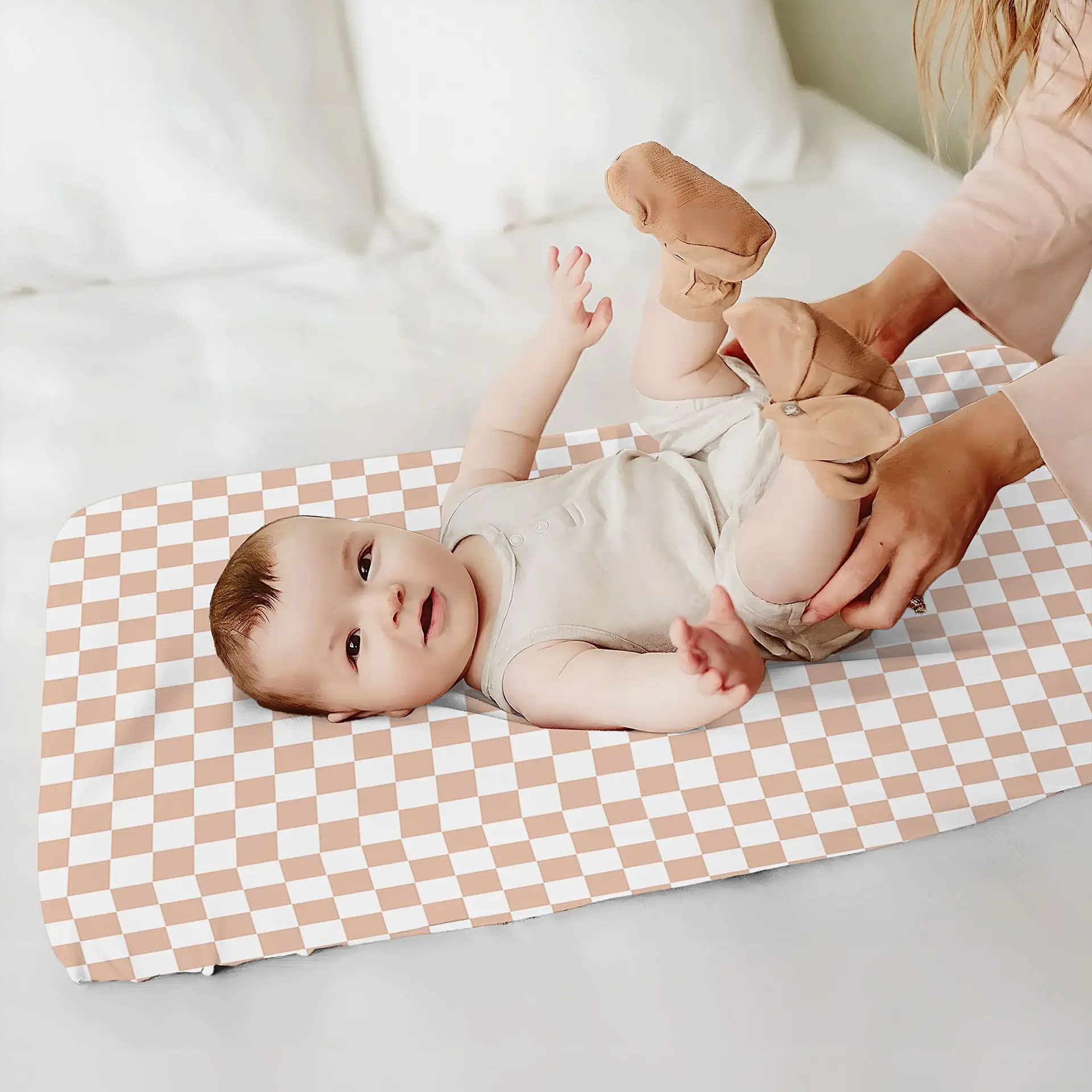 1PC Grid Baby Changing Pad Cover Muslin Soft Breathable Cotton Diaper Changing Table Pad Cover Sheets for Newborn Girls and Boys