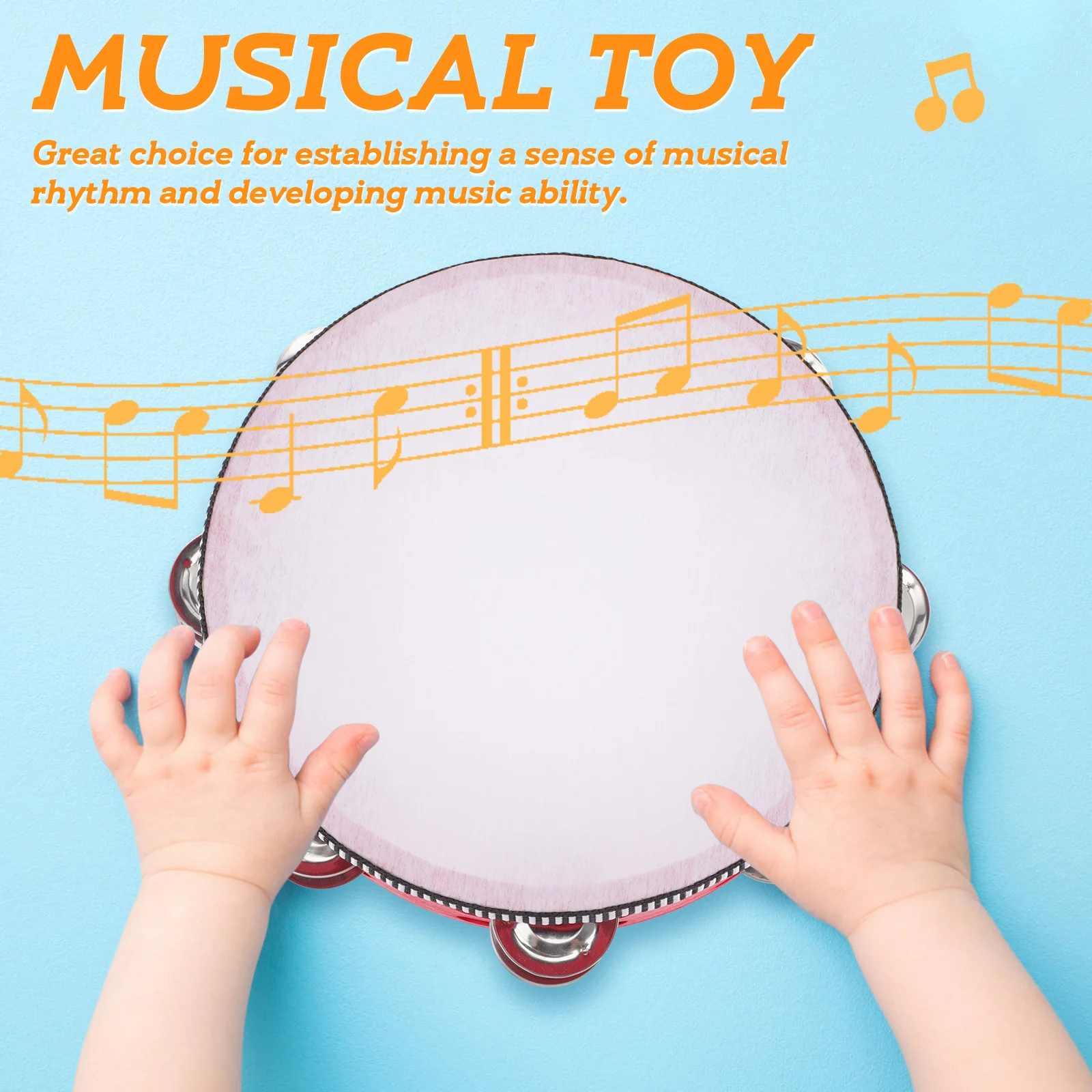 

Wood Hand Drum Tambourine Double Row Bells Bright Crisp Sound Portable Musical Instrument for Rhythm Music Events