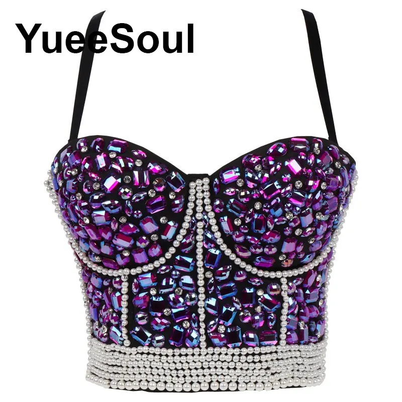 Purple Y2K Crop Tops Luxury Diamond Party Evening Corset Top 2026 Summer New Sweet Casual High Street Club Sexy Women Clothing