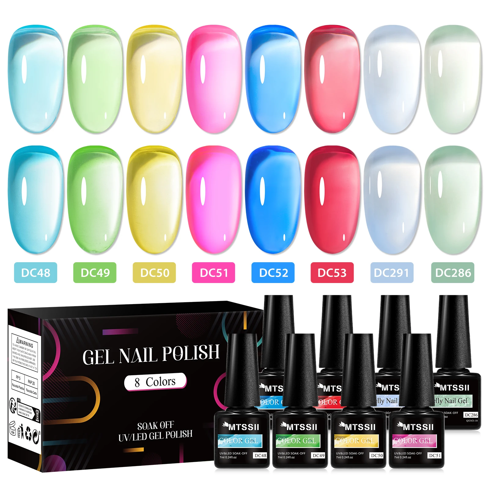 8PCS Blue Glass Nail Art Jelly Nude Gel Set Nail Polish Summer Color Nail Manicure Semi Permanent Soak off UV Nail Varnish Kit