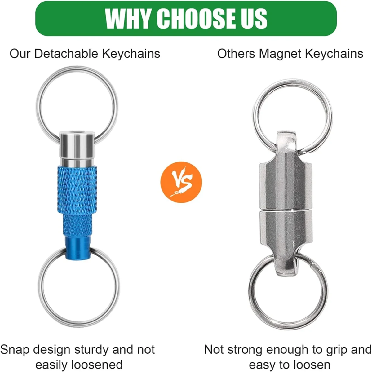 New 3pcs Quick Release Detachable Keychain, Double Rings Pull Apart Keychain, Spring Split Snap Seperate Keychain
