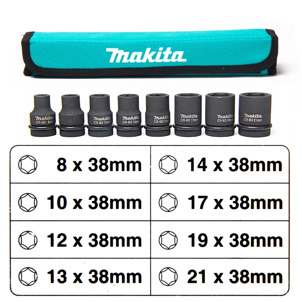 

Makita Wrench 1/2 Socket Canvas Bag Sleeve Socket Set Jacketed Electric Hex Screw Extension Socket Set 8PCS Combination 8/10/12/