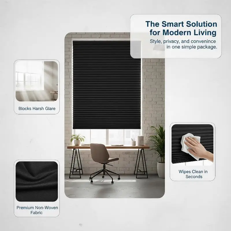 Self Adhesive Light Filtering Window Shades Cordless Pleated Fabric Blinds Non Toxic for Kids Nursery Room Window