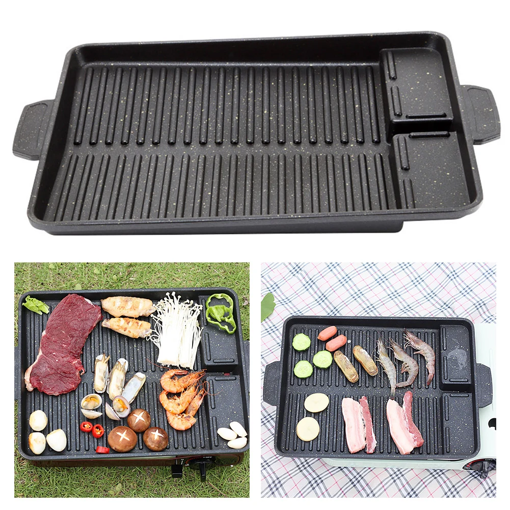 

Barbecue Plate Shovel Shape Rectangular Griddle Pan Non Stick Picnic Steak Grill Aluminum Outdoor Camping Accessories Practical