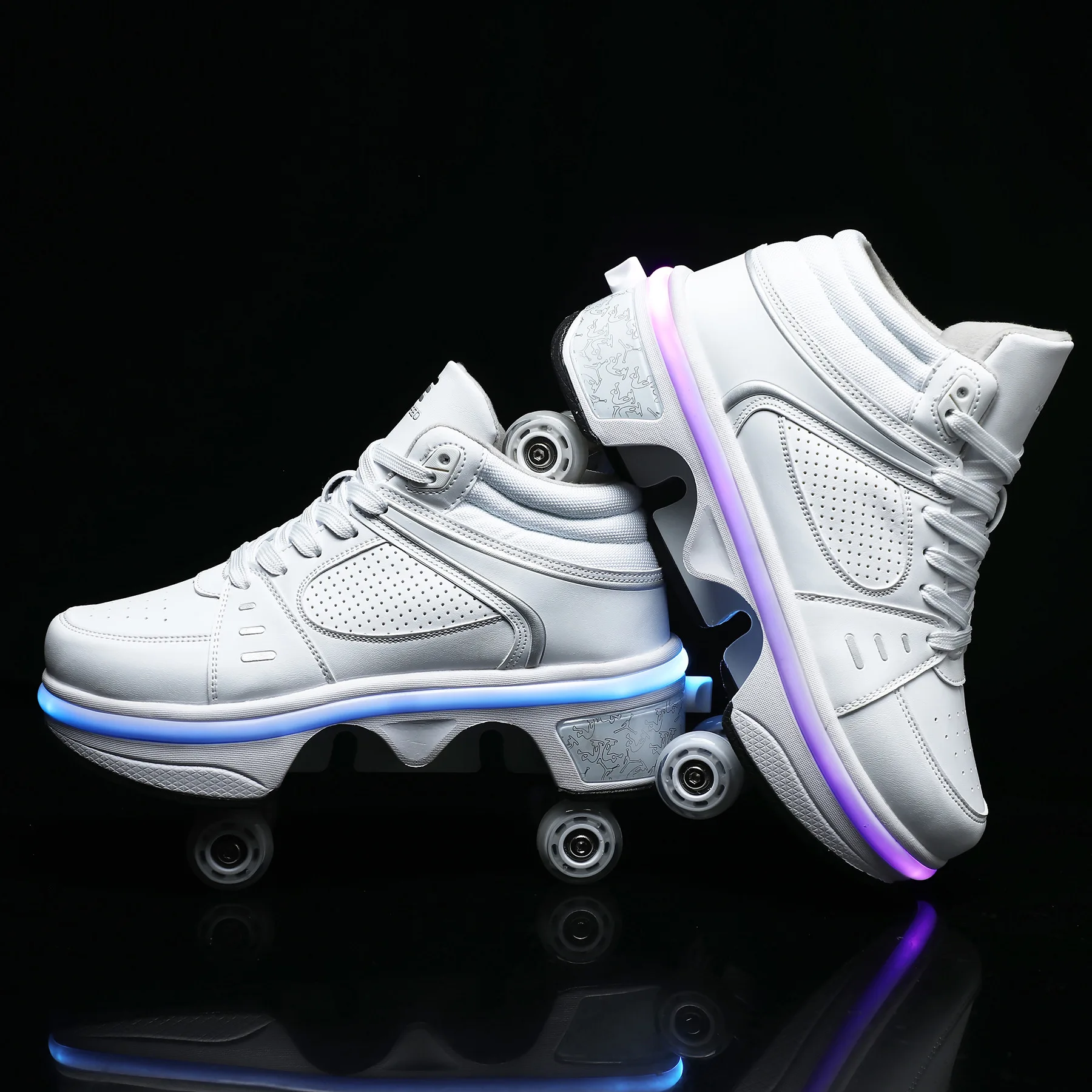 Roller Skates Shoes Casual Sneakers Walk Roller Skates Deform Runaway 4-Wheel Skates Adults Unisex Roller Skates with 4 Wheels