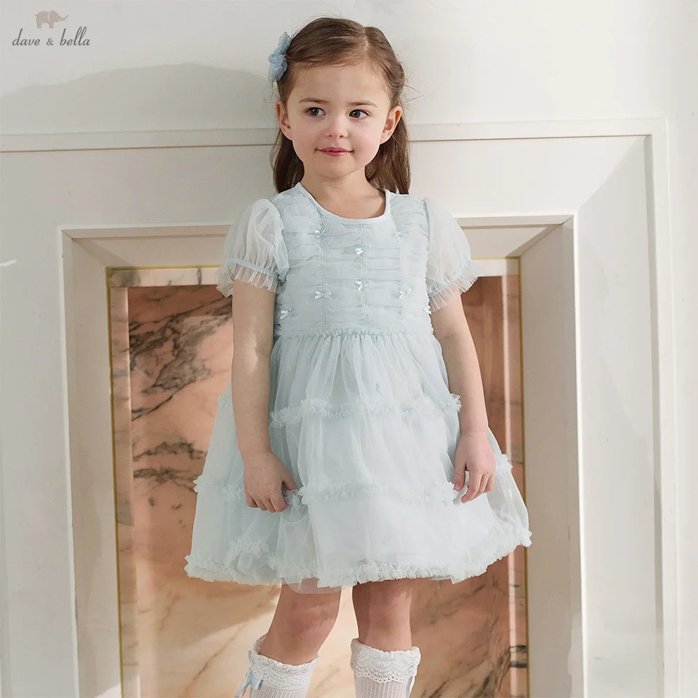 

Dave Bella Girls Mesh Princess Dress Children Dress Summer Short Sleeve Cool Sweet Charm Birthday Party Elegant Blue DB2262019