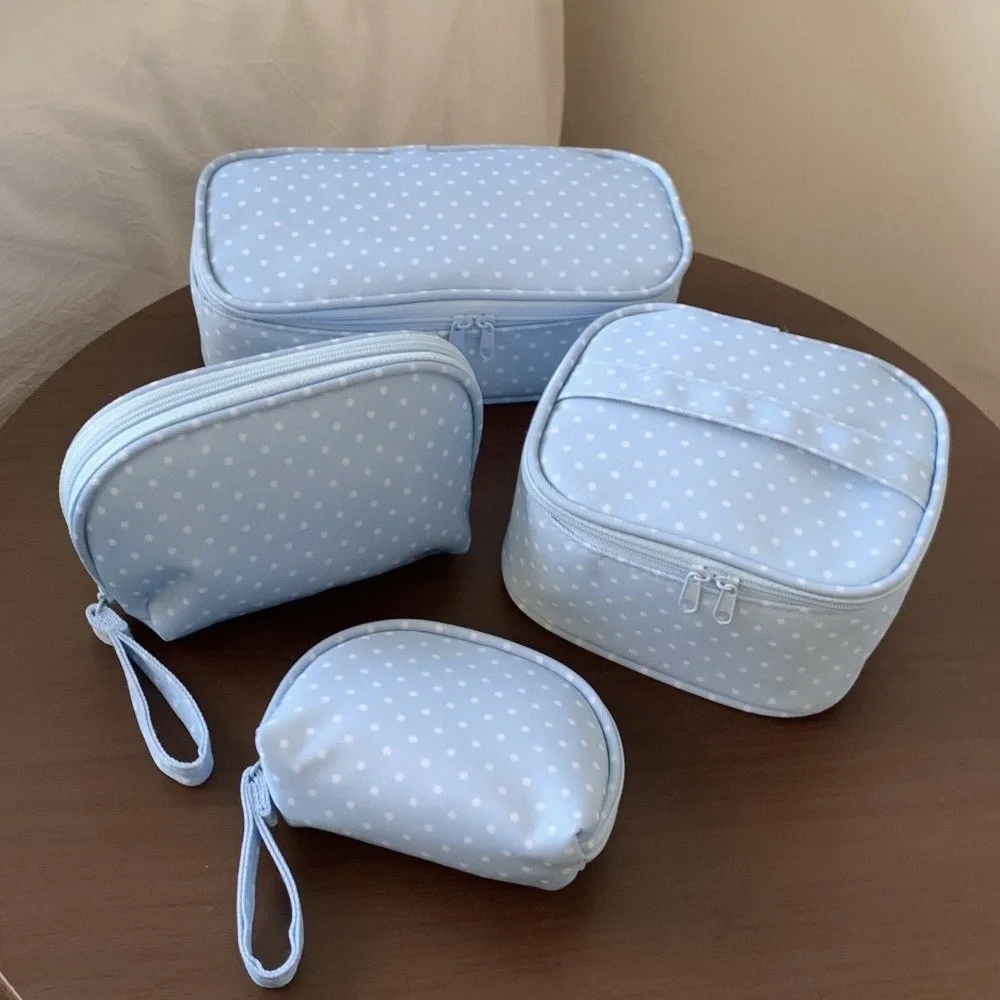 Organizer Polyester Polka Dot Makeup Bag Light Blue Checkered Travel Toiletry Storage Bag Zipper Multi Size Wash Bag Home