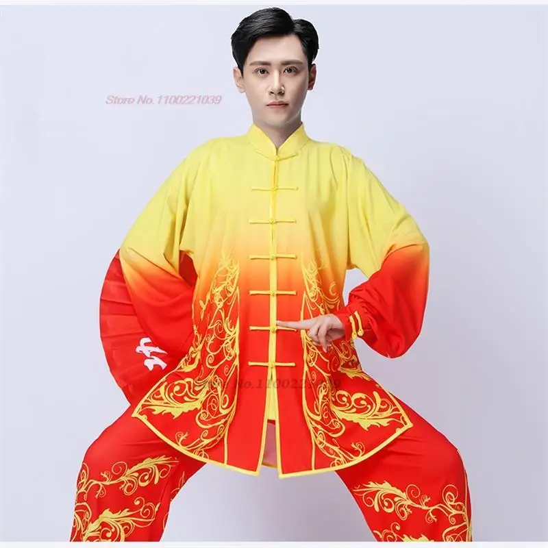 2024 tai chi uniform traditional chinese wushu kungfu suit gradient color martial arts wing chun suit taijiquan morning exercise