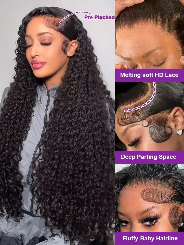 200 densidad HD rizado 30 42 pulgadas onda profunda 13X6 pelucas de cabello humano Frontal de encaje 13X4 peluca Remy brasileña Frontal de encaje transparente