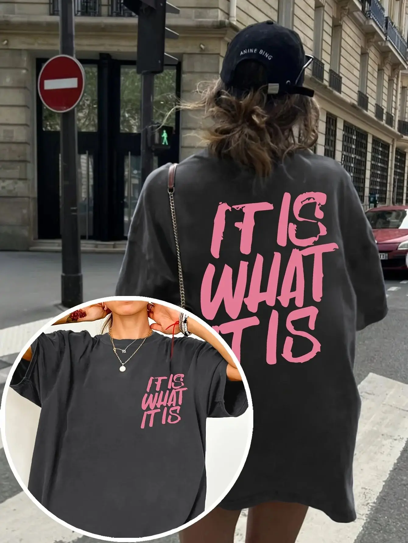 Camisetas con estampado de letras It Is What It Is, cuello redondo, gráfico de doble cara, algodón, manga corta, informal, holgado, estilo Y2K, unisex