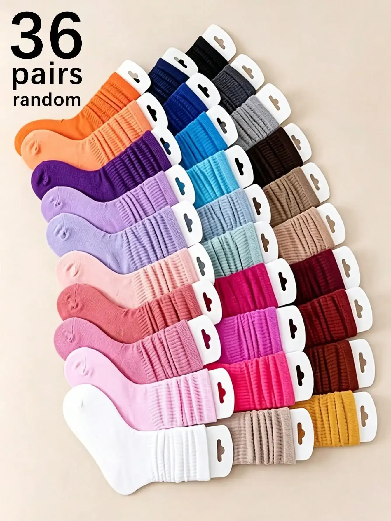 36 Pairs Of Random Colored Women's Candy Pile Socks, Long Leg Socks, Autumn And Winter Knitted Warm, Comfortable, Soft And Casual High Leg Socks