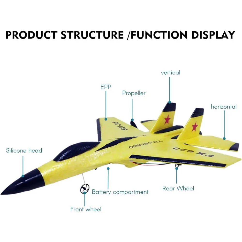 Avião RC de 2 canais de 2,4 GHz - GoolRC FX620 SU-35 EPP Glider Modelo com giroscópio de 3 eixos