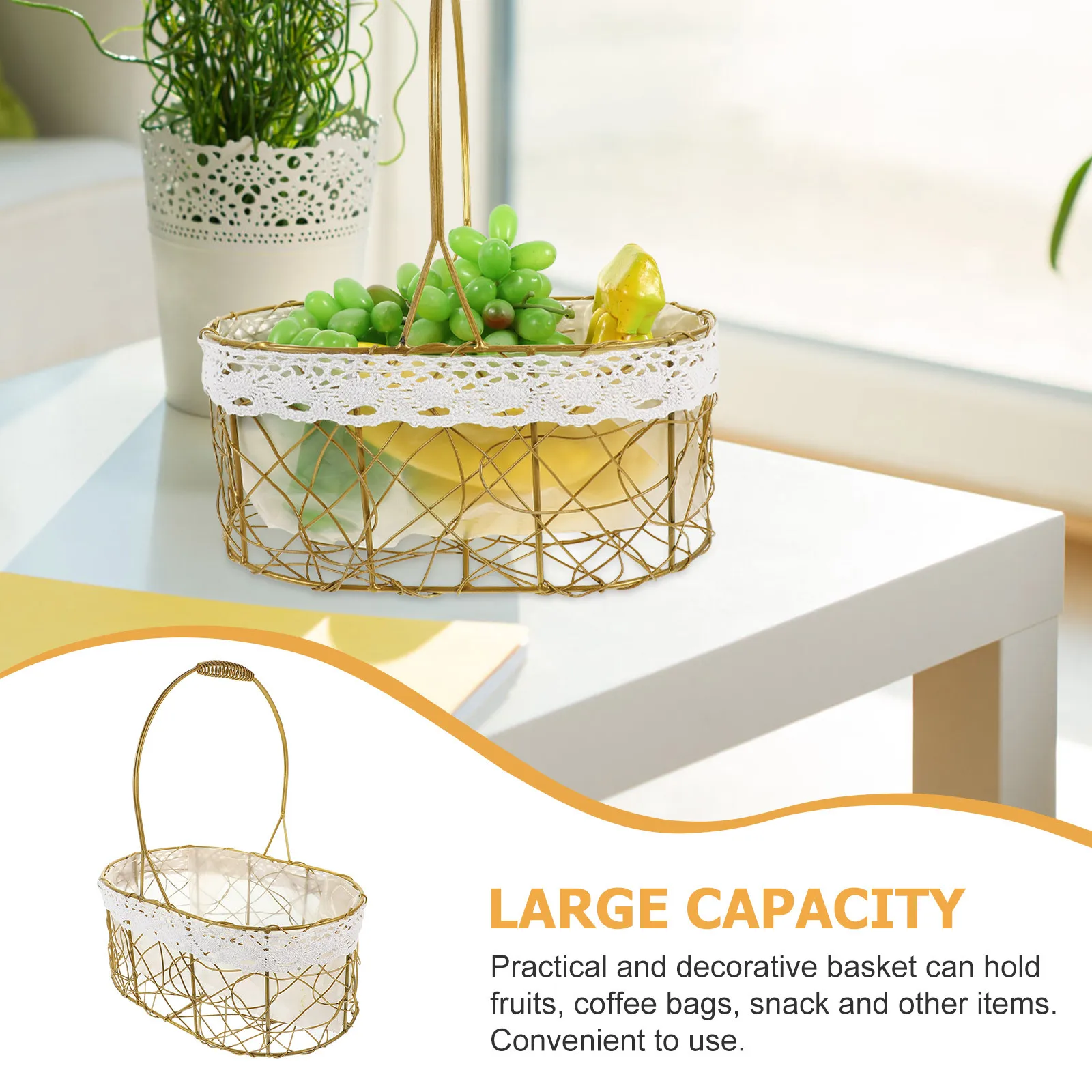 

Metal Wire With Handle Fruit Vegetable Storage Holder Kitchen Countertop Organizer Bread Snack Egg Serving Basket