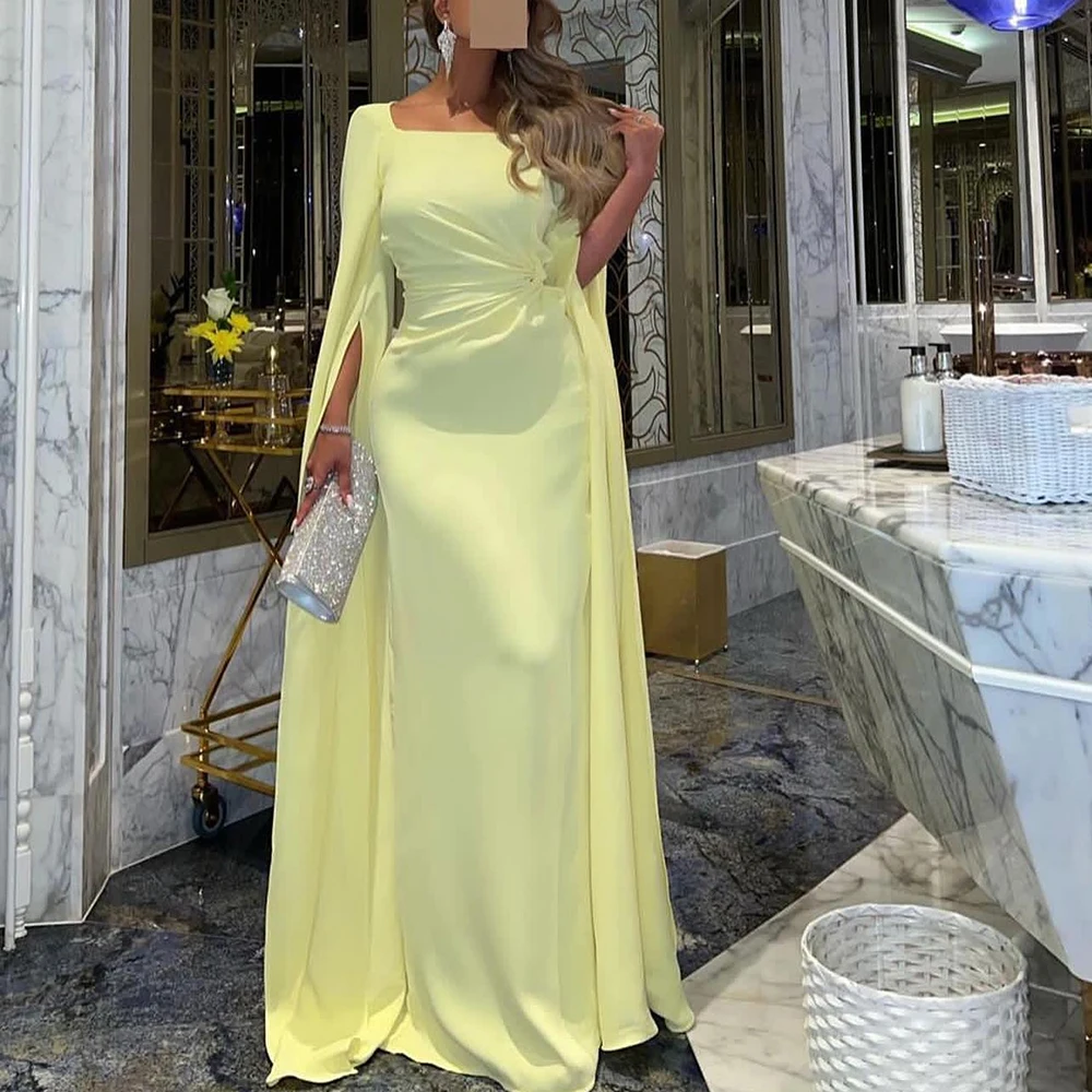 

Customized Temperament Jersey Off the Shoulder Evening Dress Modern Square Neck Straight Long Sleeves Bespoke Occasion Gowns