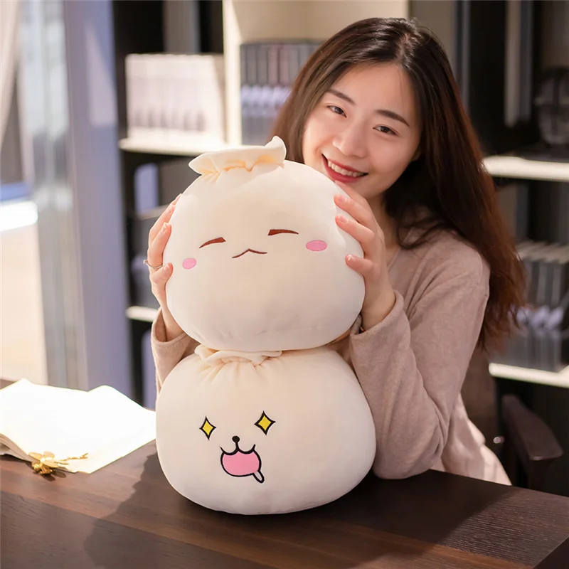 Cute Plush Steamed Stuffed Bun Cartoon Lifelike Emotional Bao Zi Plush Chinese Food Pillow Cushion Kids Toys