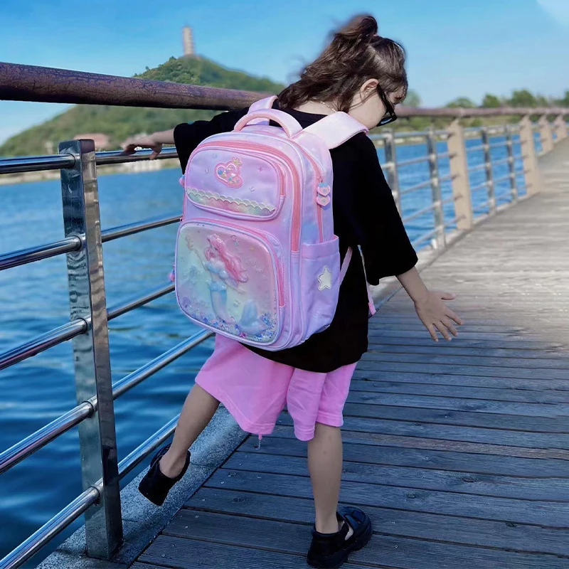 2023 New Disney Mermaid Duffel Bag Kawaii Ariel Load Reduction And Backbone Protection Children'S Schoolbag