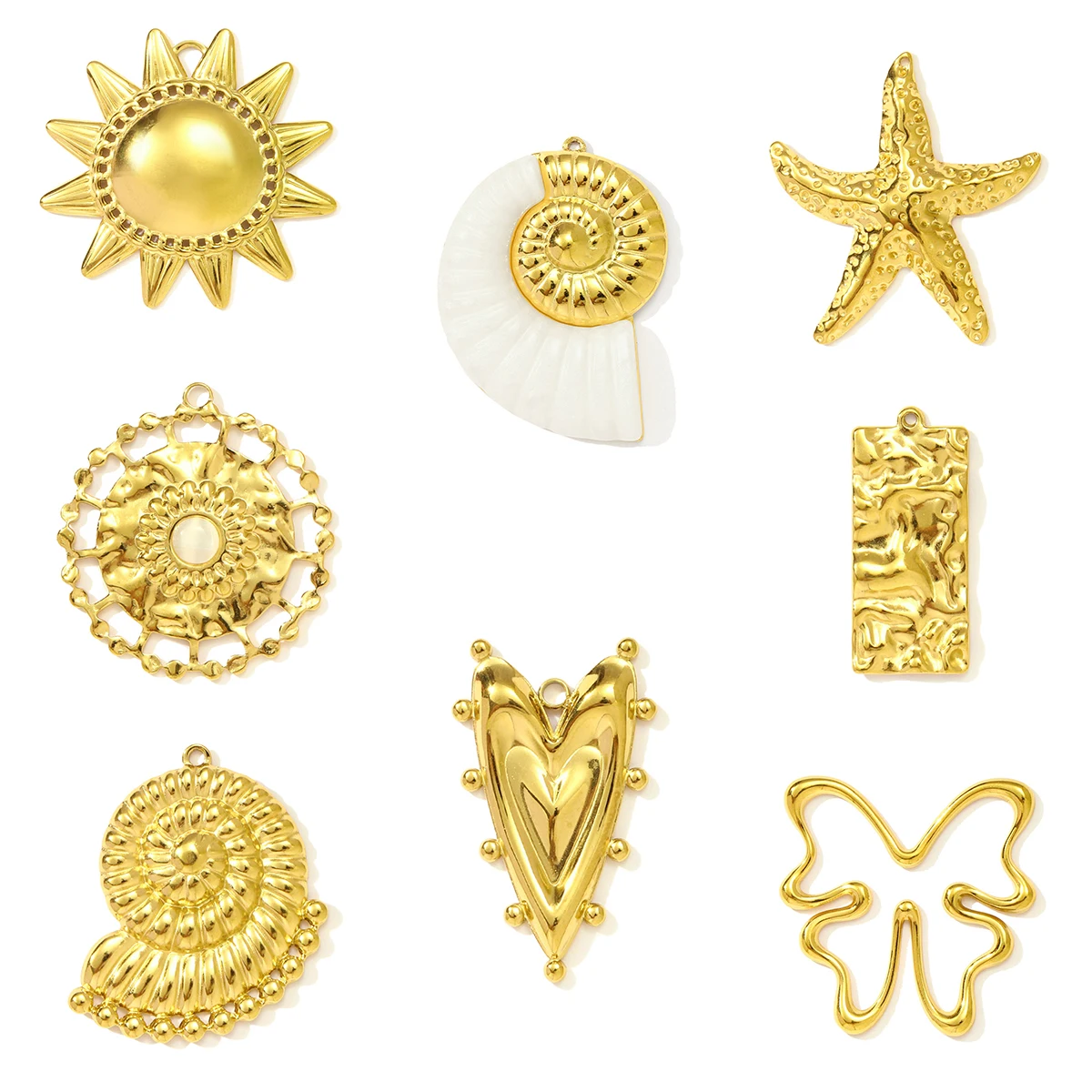 

3Pcs/Lot Stainless Steel Big Size Pendants Heart Butterfly Conch Charms For DIY Making Fashion Jewelry Accessory Wholesale