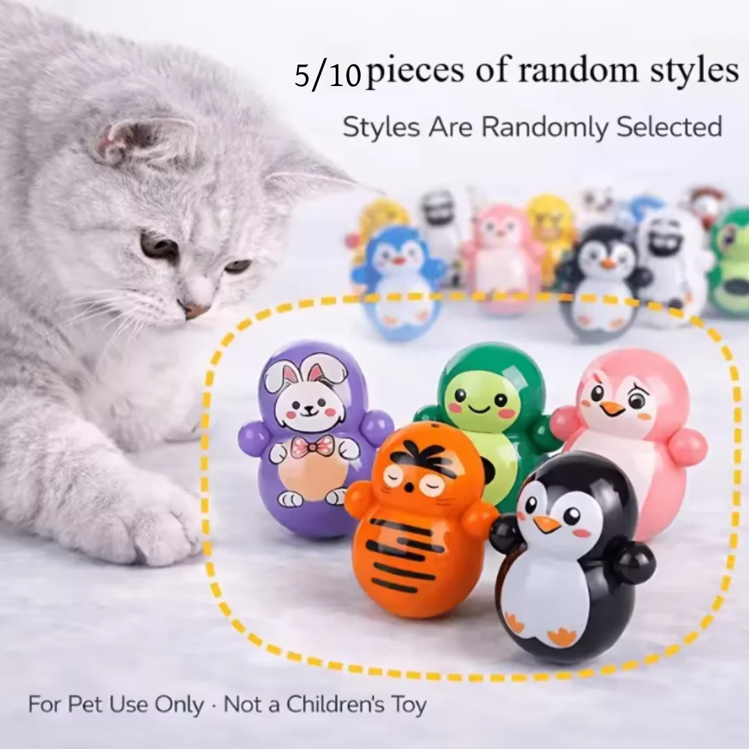 Mini Rolling Cat Toy cartoon Animal Swinging Toy Interactive Kitten Chasing Toy Random Styles 5/10 Pieces Pet Rolling Toy Indoor