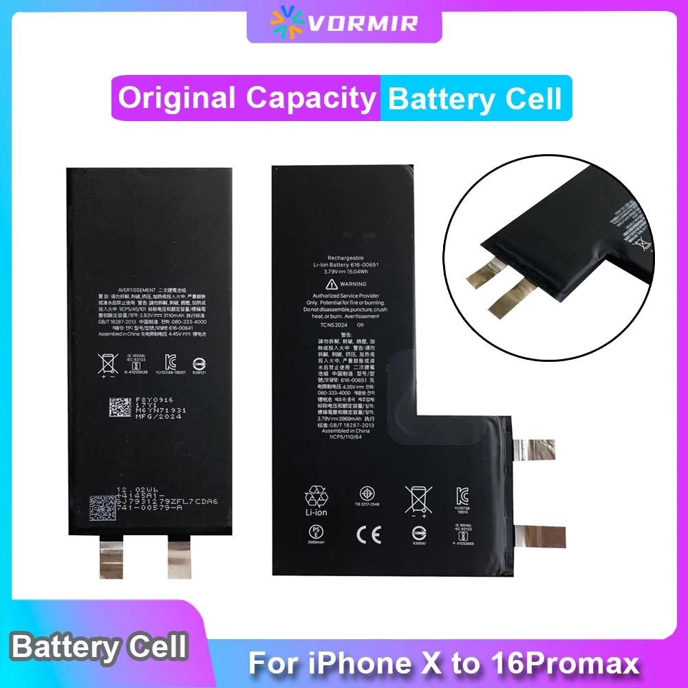 

20pcs Rechargeable Battery Cell No Flex For iPhone 11 12 13 14 15 XS Max Pure Cobalt Battery Replacement To Solve Message Pop-up