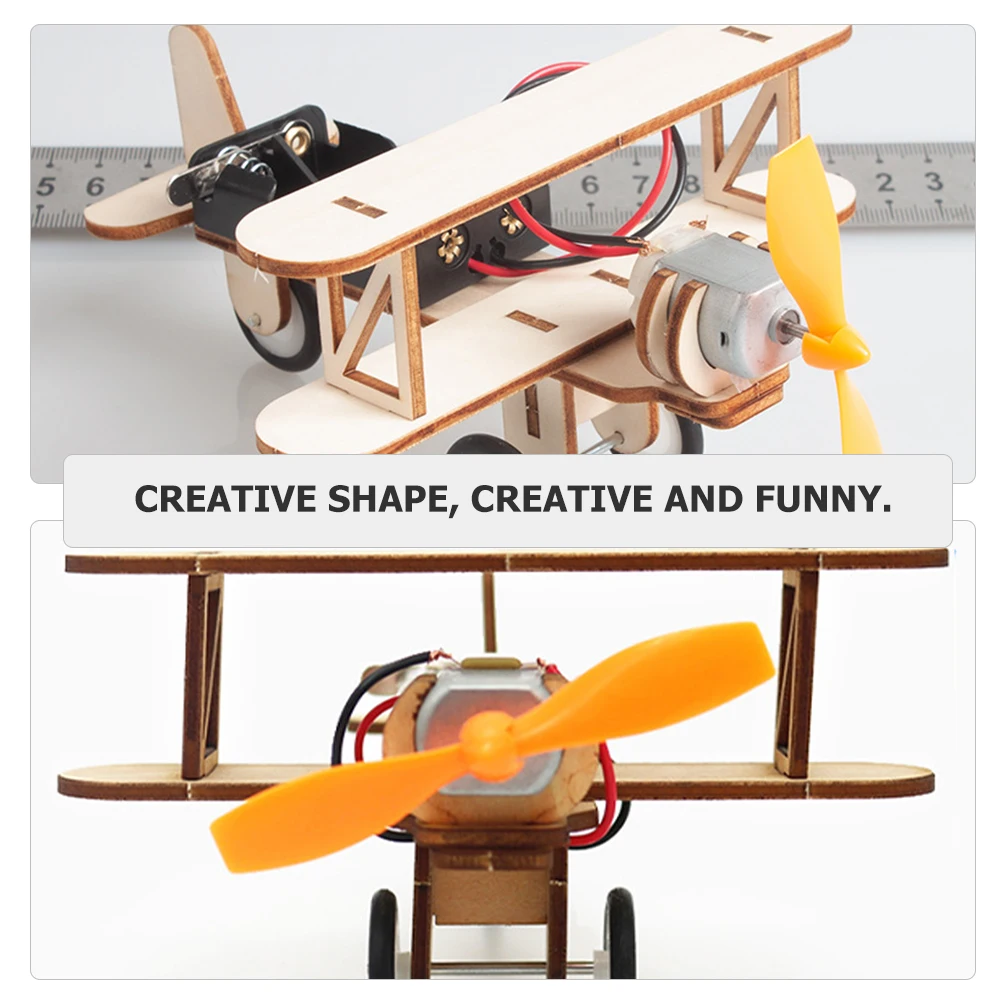 2pcs Wooden Diy Plane Electric Assembling Educational Gift Decorative Craft Wood Kits Building Blocks Simulated