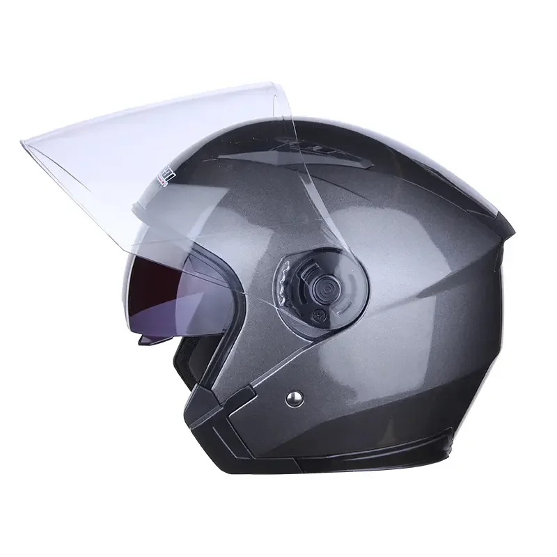 Grey Motorcycle Helmet, Half Coverage Double Windshield Lens All Seasons Safety Protective Helmet For Men Women