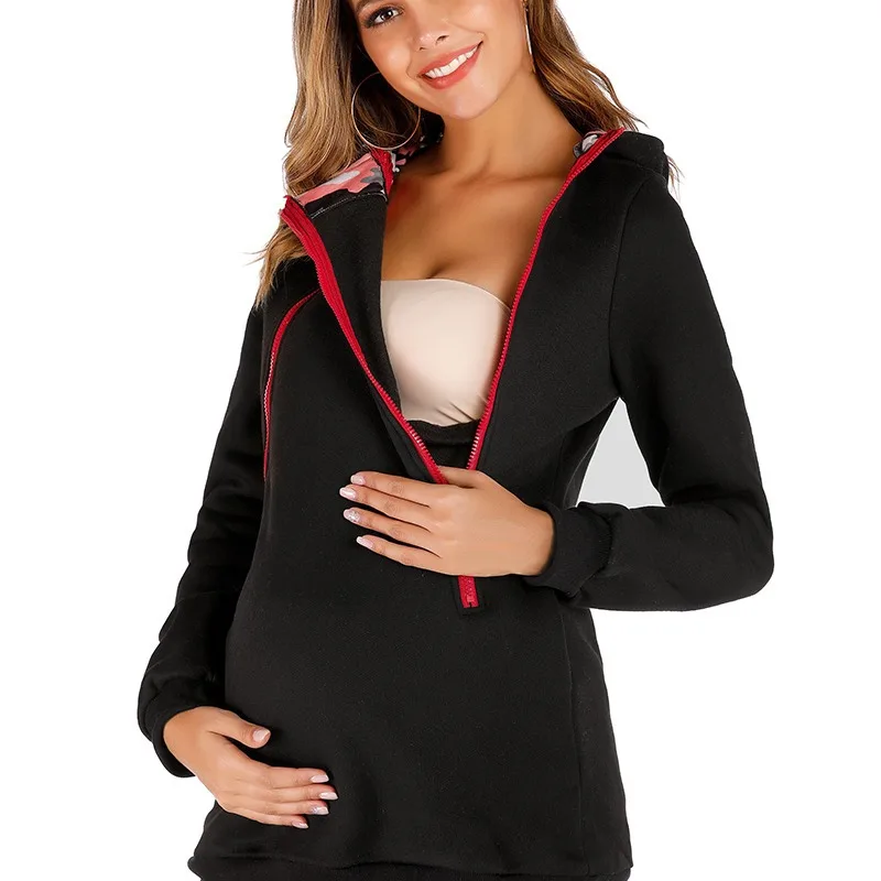 2 in 1 Multifunction Womens Maternity Kangaroo Hooded Sweatshirt for Baby and Mother